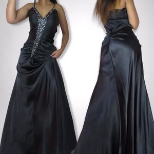 Vintage Black Dress Prom Goth Wedding Satin S Small M Medium